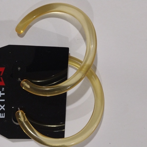 Chunky Yellow Half Hoop Big Earrings - Women's Fashion Jewelry - Picture 5 of 8